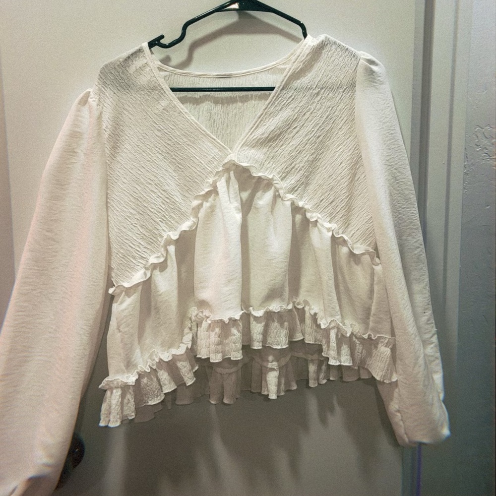 white ruffle long sleeve